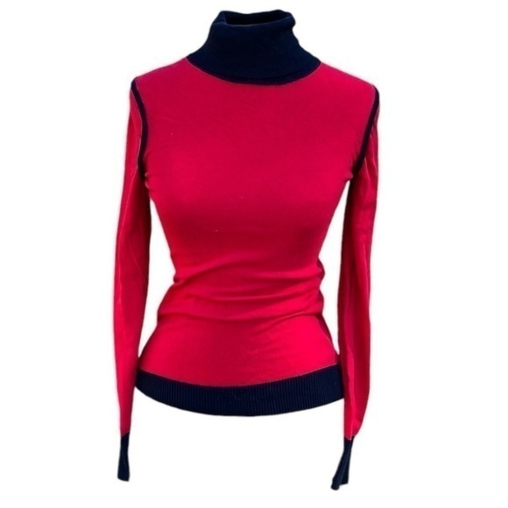 Anne Klein long sleeve turtleneck sweater, red and black, womens size PP